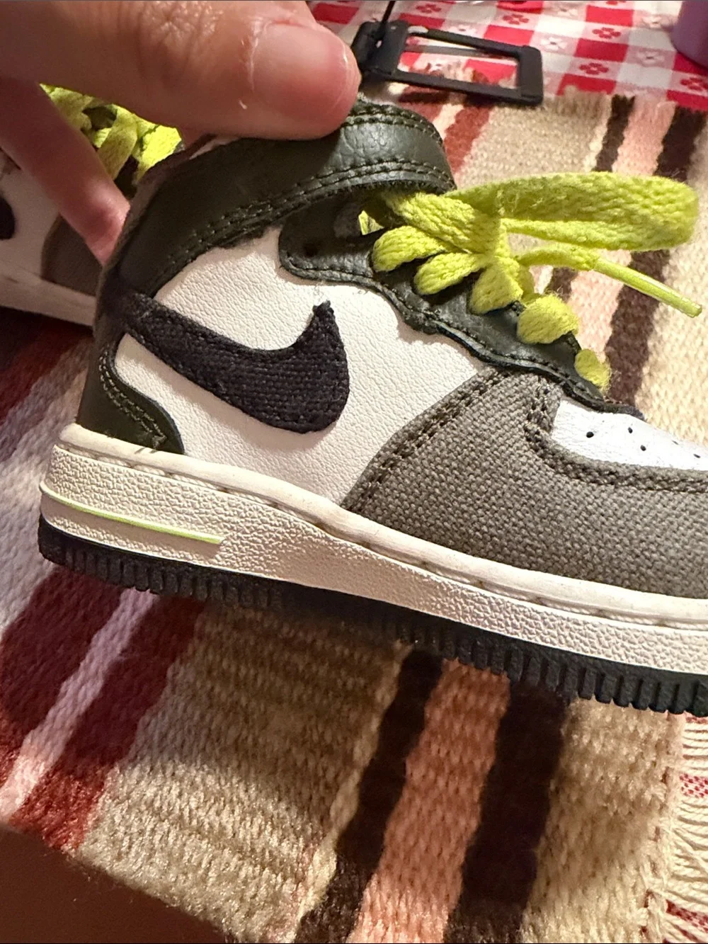 Nike Kids High-Top Sneakers in White, Gray and Neon Yellow